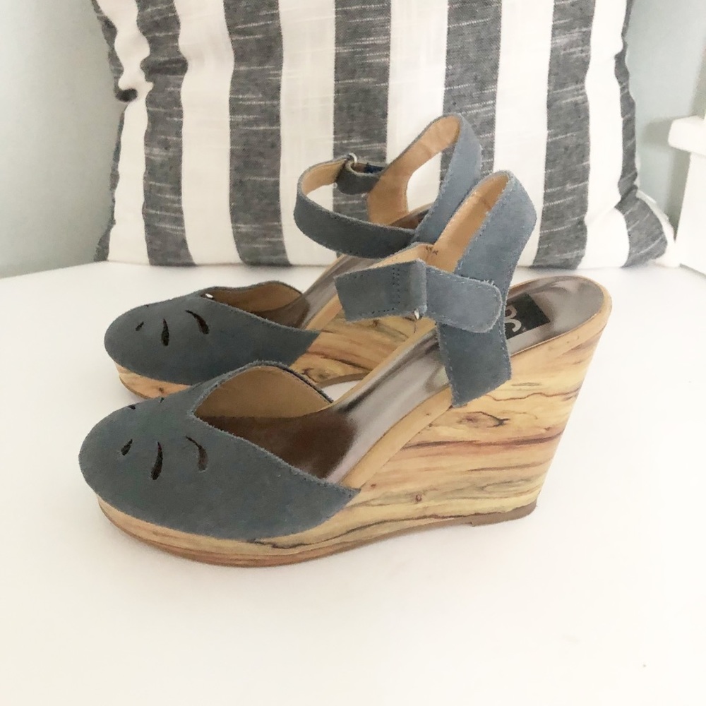 BC Slate blue suede wedge sandals size 8